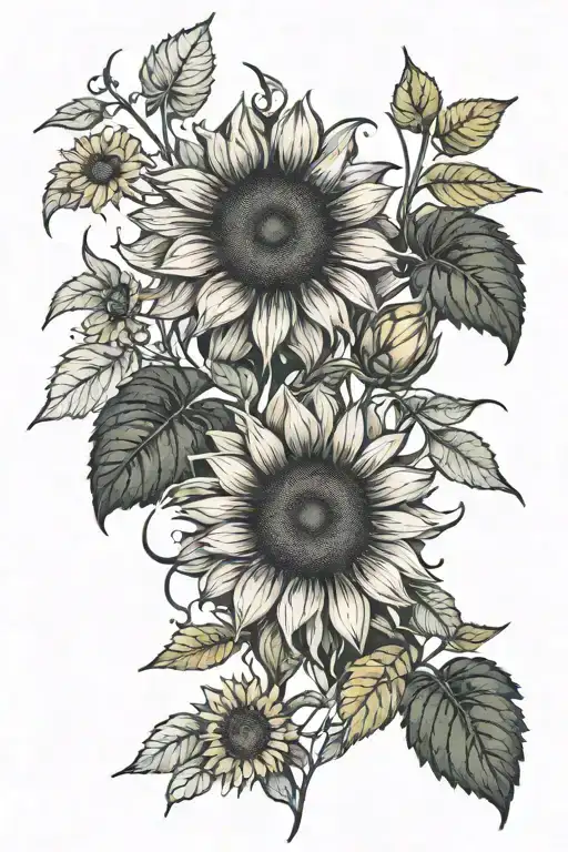 All black forearm tattoo sunflowers weeds weed plant curly vines birds tattoo design idea