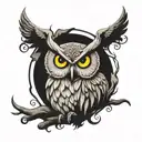 Lilith symbol on top and this words type owl perched : "District17 tattoo design idea