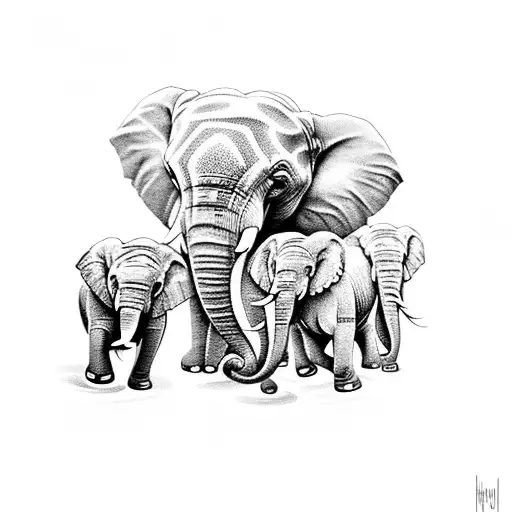 three elephants with floral tattoo design idea
