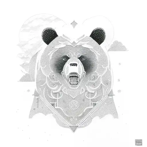 bear roaring with asian style elements and old english wallpaper like elements  tattoo design idea