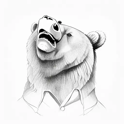 bear roaring with asian style elements and old english wallpaper like elements  tattoo design idea