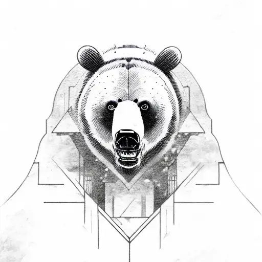 bear roaring with asian style elements and old english wallpaper like elements  tattoo design idea