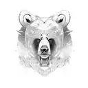 bear roaring with asian style elements and old english wallpaper like elements  tattoo design idea