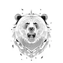 bear roaring with asian style elements and old english wallpaper like elements  tattoo design idea