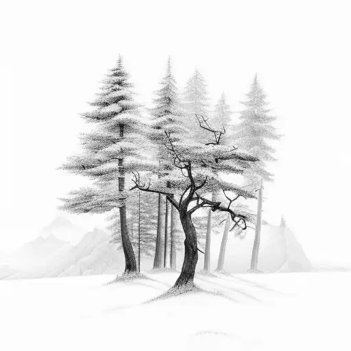 mountain scene river deer autumn leaf tattoo design idea