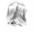 mountain scene autumn leaf tattoo design idea