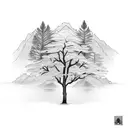 mountain scene autumn leaf tattoo design idea