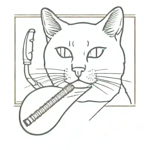 A minimalist tattoo design of a cat wearing a Post Malone inspired outfit and holding a microphone tattoo design idea
