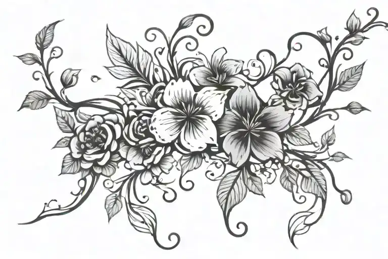 sideways flower vines with stems crossing each other tattoo design idea
