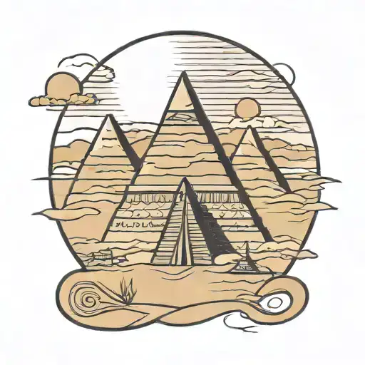 ancient egypt pyramid moon desert river tattoo design idea