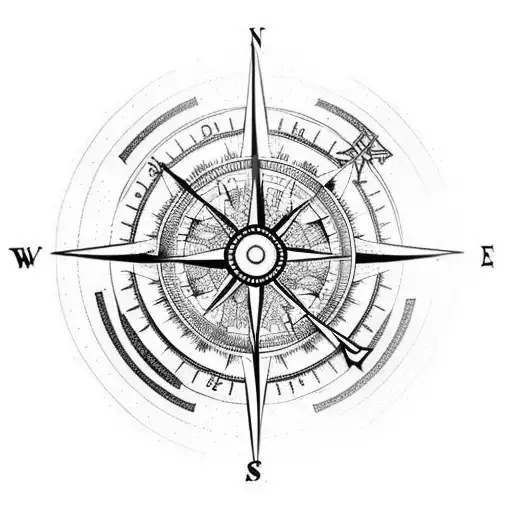 a compass and clock split by an arrow tattoo design idea