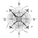 Create a fineline, geometric style tattoo that includes a compass and clock split by an arrow tattoo design idea