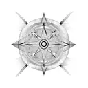 Create a fineline, geometric style tattoo that includes a compass and clock split by an arrow tattoo design idea