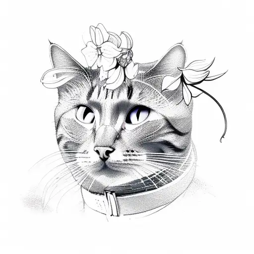 cat nose with flowers tattoo design idea