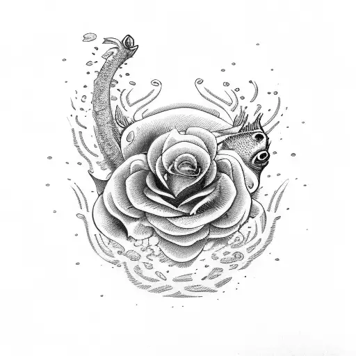 bull rose fire fish tattoo design idea