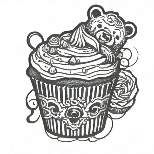 Beartrap underneath a cupcake  tattoo design idea