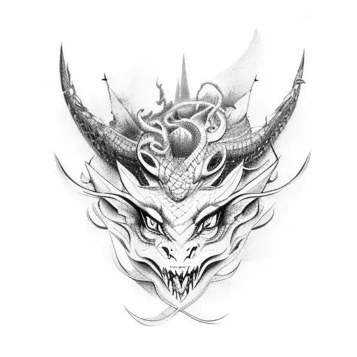 Dragon tattoo , abstractions, lines, flowers, black and white, tattoo, sketch, demon girl with horns tattoo design idea