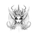 Dragon tattoo , abstractions, lines, flowers, black and white, tattoo, sketch, demon girl with horns tattoo design idea