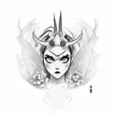 Dragon tattoo , abstractions, lines, flowers, black and white, tattoo, sketch, demon girl with horns tattoo design idea