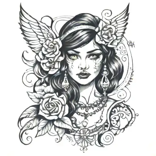 Gypsy girl tattoo design idea