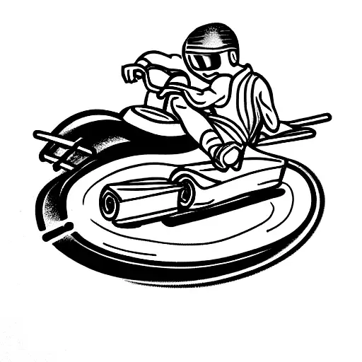 a racing driver eating pasta next to his go-kart tattoo design idea