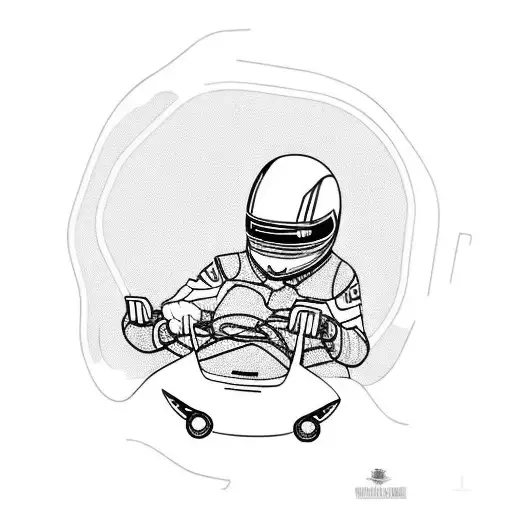 a racing driver eating pasta next to his go-kart tattoo design idea
