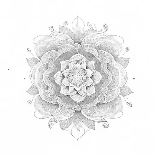 Uma mandala floral em estilo dotwork minimalista tattoo design idea
