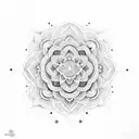 Uma mandala floral em estilo dotwork minimalista tattoo design idea