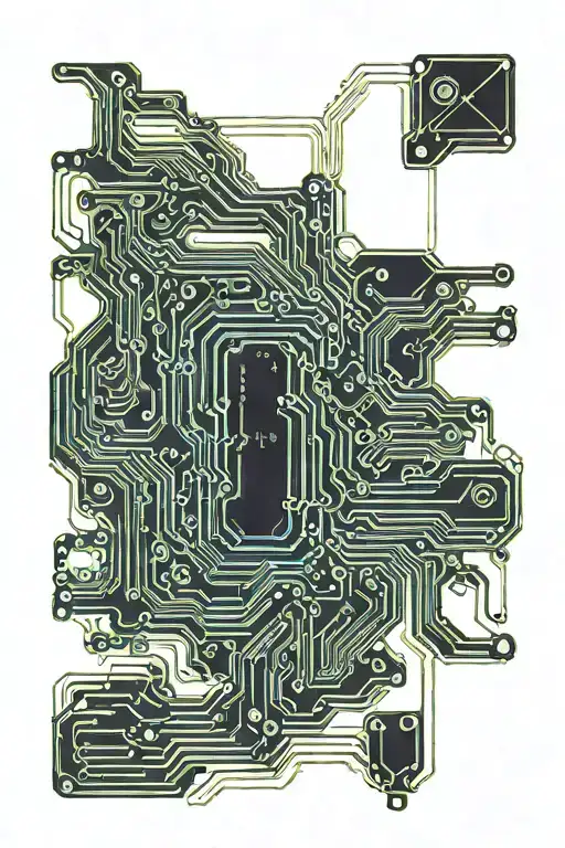  A geometric and intricate circuit board design with neon accent tattoo design idea