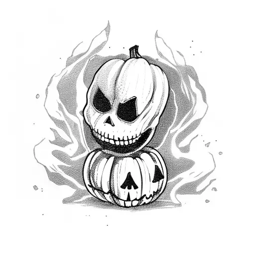 Jack the skeleton with pumpkins and ghost the dog tattoo design idea