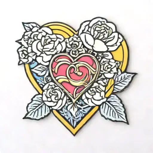 sailor moon heart brooch with two peonies tattoo design idea