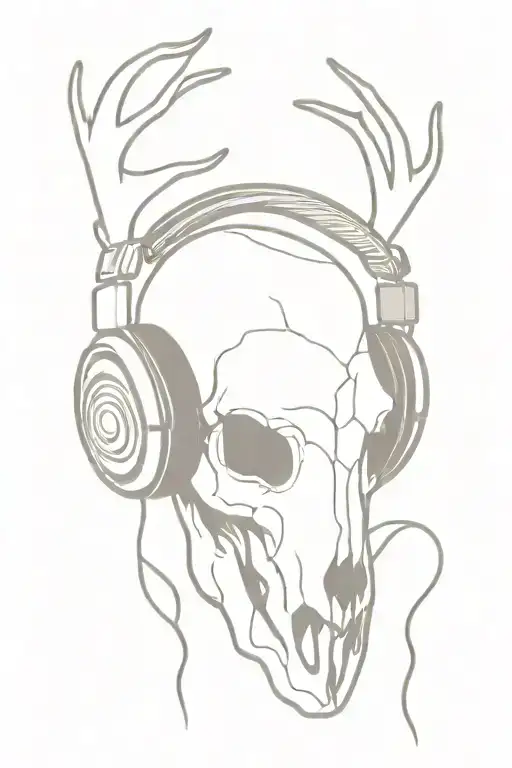 deer skull wearing headphones tattoo design idea