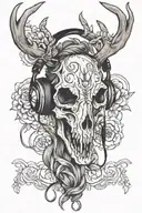 Deer skull wearing headphones tattoo design idea