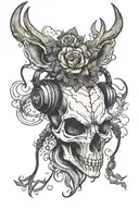 Deer skull wearing headphones tattoo design idea