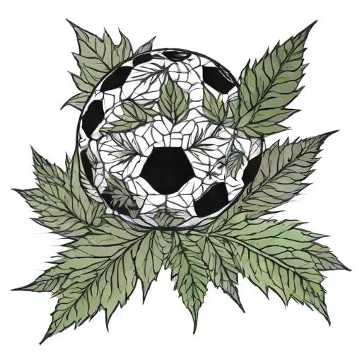 A blackwork tattoo of a soccer ball made out of cannabis leaves tattoo design idea
