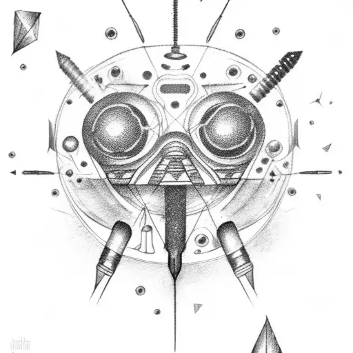 An alien spaceship flying through a constellation of wrenches and screwdrivers tattoo design idea
