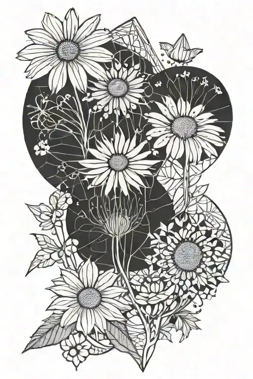 sewing needle and thread and daisies queen Anne's lace tattoo design idea