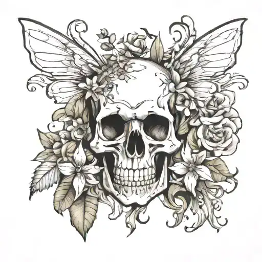 skull and fairies tattoo design idea