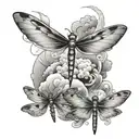 Dragon flies with clouds and writing   tattoo design idea