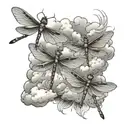 Dragon flies with clouds and writing   tattoo design idea
