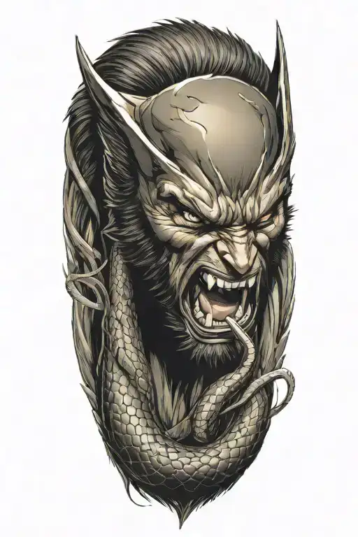 Wolverine animal fighting a snake  tattoo design idea