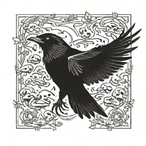 A crow flying over a field of skulls tattoo design idea