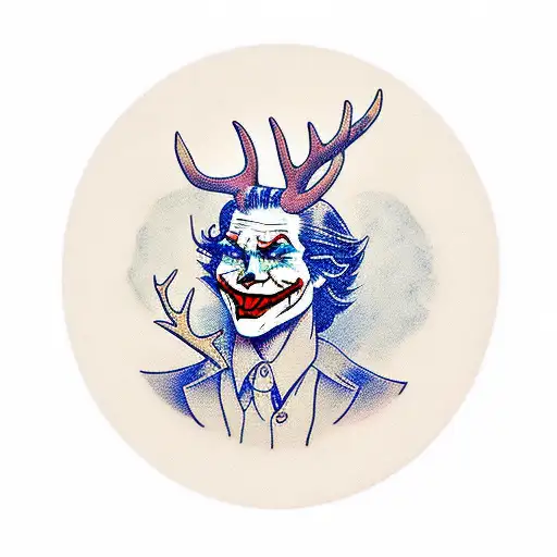 joker with deer head tattoo design idea