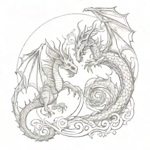 two dragons in a fight (one is a sea dragon and the other an earth dragon) tattoo design idea