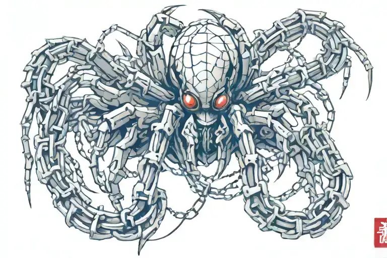 kurapikas chains wrapped around chrollos spider tattoo design idea