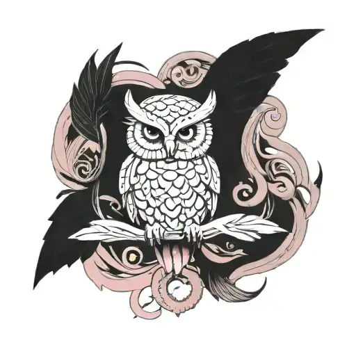 pink at the bottom, right above a wild owl and above it, shading scales tattoo design idea