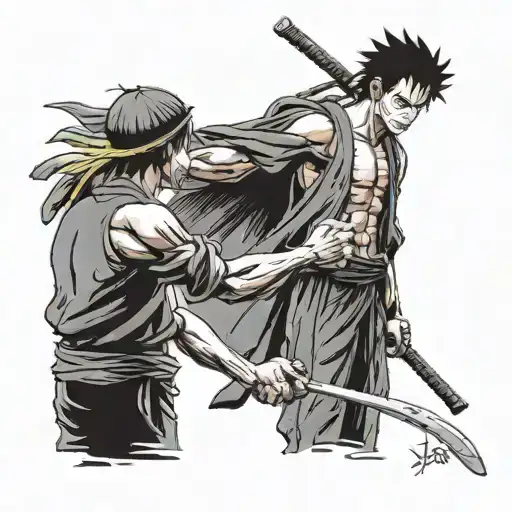 Luffy shaking hands with Roronoa Zoro tattoo design idea