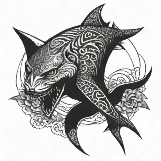 bull, shark and owl tattoo design idea