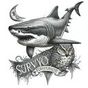 shark and owl with the word survivor tattoo design idea