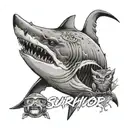 shark and owl with the word survivor tattoo design idea